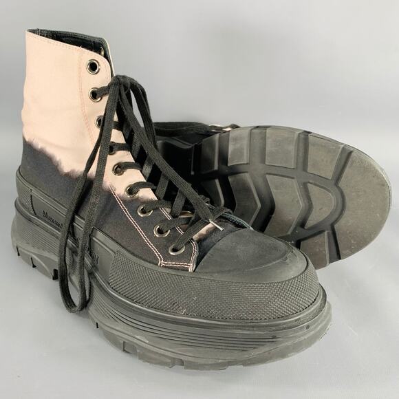 ALEXANDER MCQUEEN Size 9 Black Pink Color Block Mixed Materials Lace-Up Boots main image 5